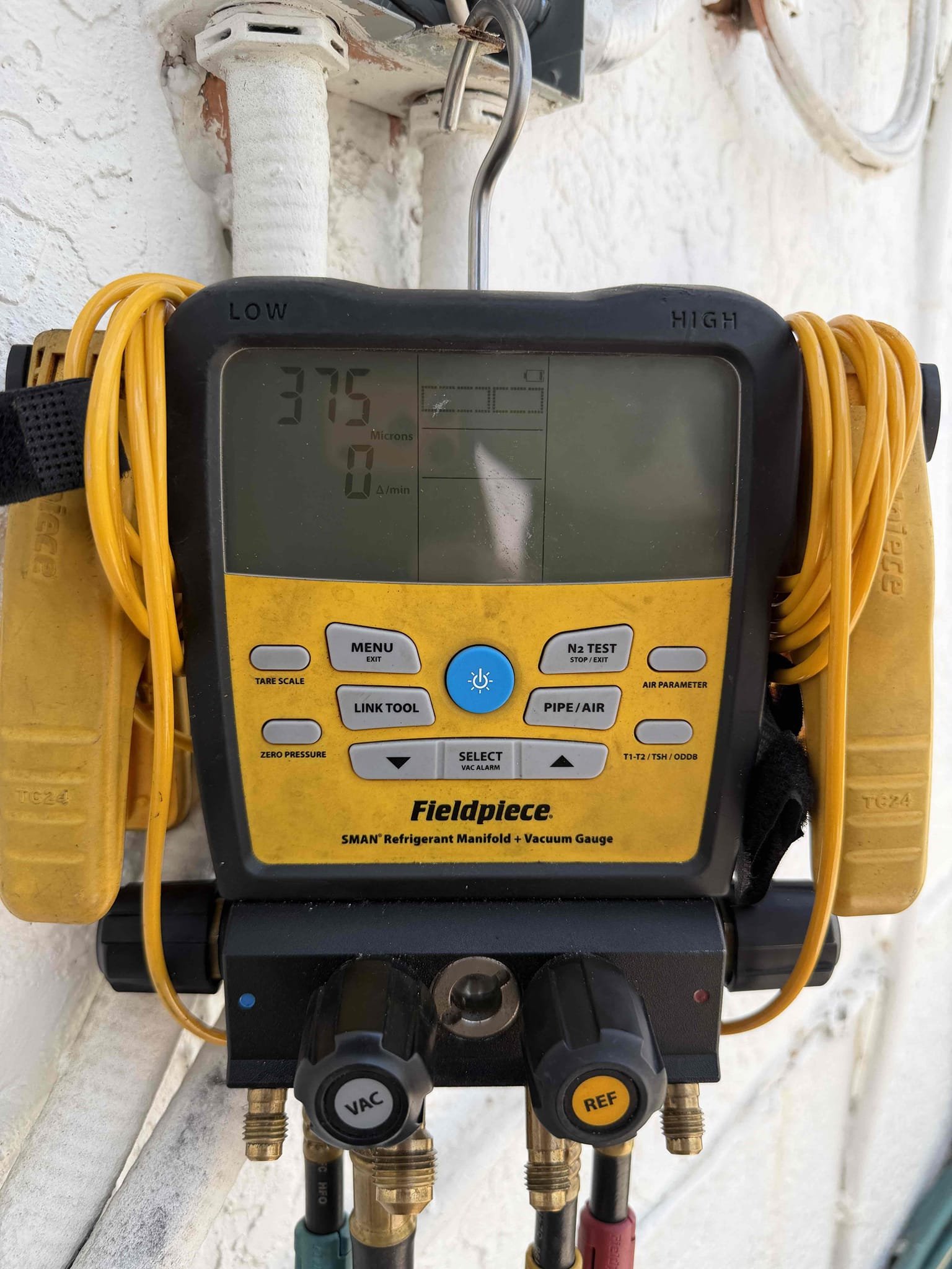 Also recommending new condenser disconnect as existing is bypassed. Will perform first Maitenence in August. 
Scope of work:
- Replace compressor
- New refrigerant
- Acid avenger treatment flush
- new filter drier
- new capacitor
No guarantee due to system flooded during hurricane

System is cooling at this time. Advised client to not run the system during construction. 