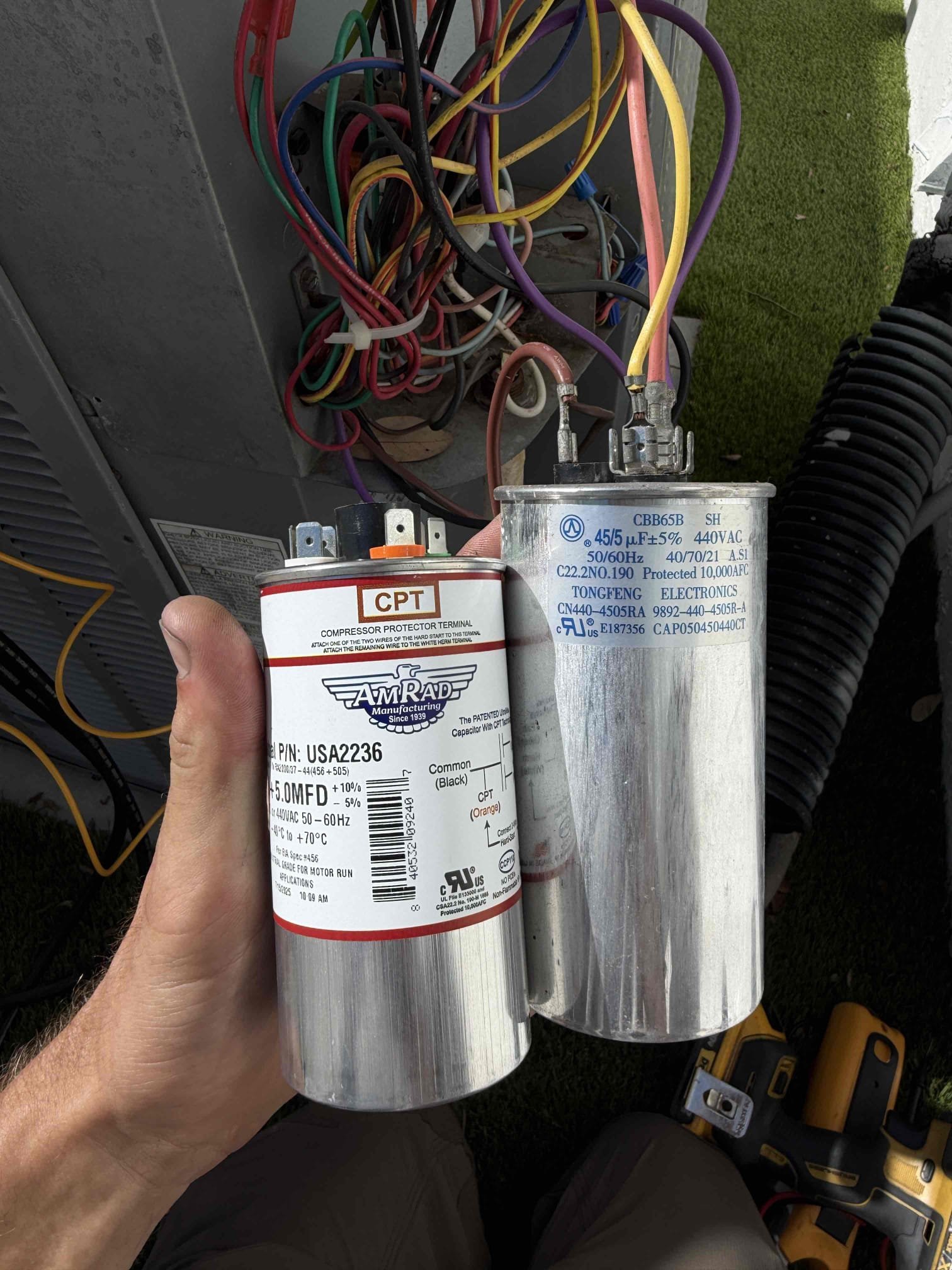 Home is short term rental occupied. Current tenant states that system is not cooling down and the thermostat is not reading the proper temperature. 
Upon my inspection, found thermostat about 10° off from actual temperature inside home. Re calibrated thermostat. 
System is low on refrigerant. Found refrigerant leak at a copper connection at the air handler. It appears that the installation brazing of the copper connections is poor and best install practices were not followed. Repaired leak and re charged system with refrigerant after a proper vacuum. 
While system is running, pressures, subcool, and superheat all indicate that the TXV is not metering refrigerant properly. It appears that the TXV has been tampered with in the past and there are non OEM zip ties and insulation on parts of the TXV device. Therefore we recommend replacing the TXV. 
The capacitor is reading very weak and should be replaced to prevent a break down in the near future. Replaced capacitor today. 
The condenser 