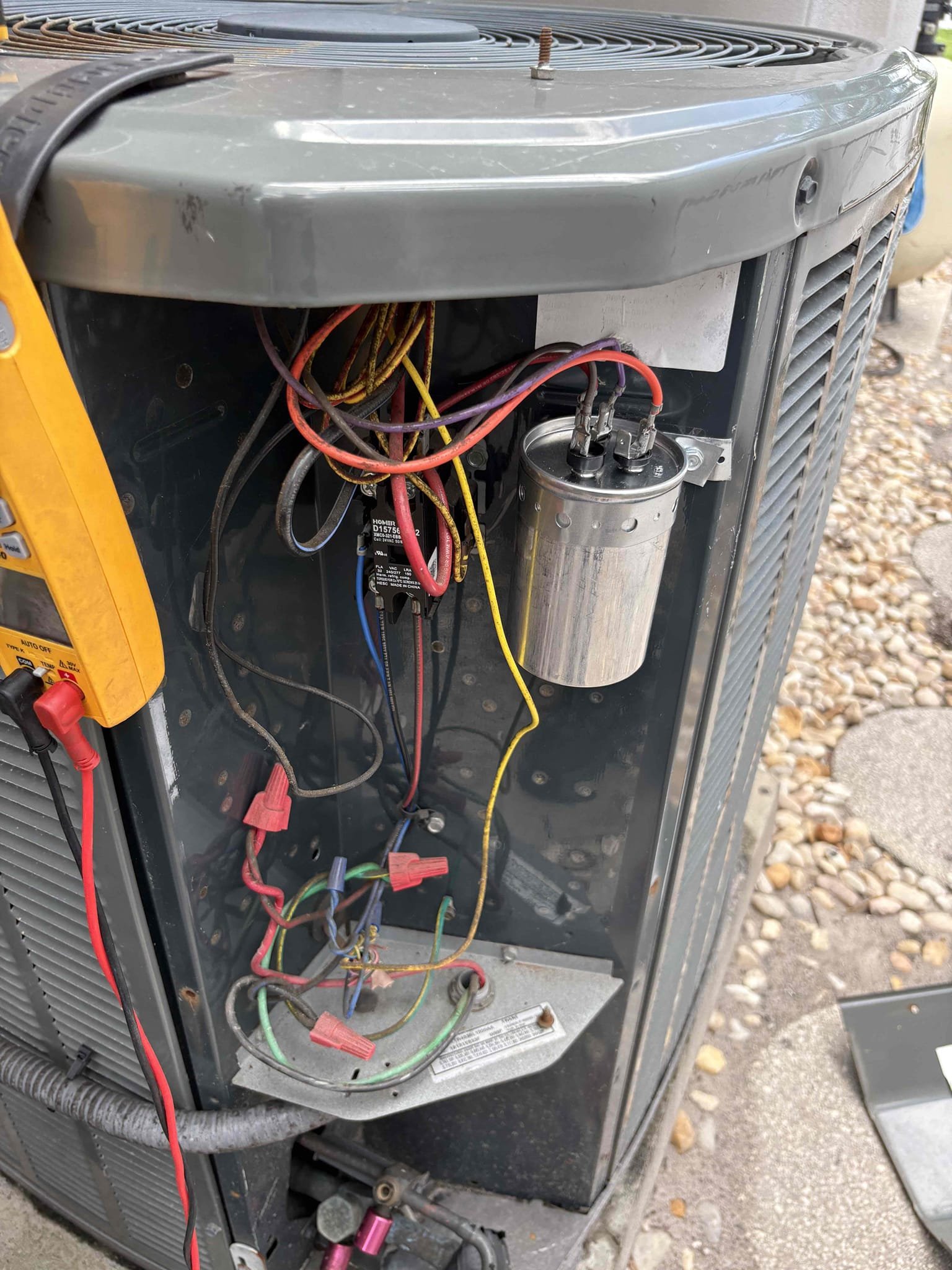 Found unit not cooling due to failed outdoor capacitor 

Replaced capacitor and verified system operations 

Unit is operating within manufacture specifications 
