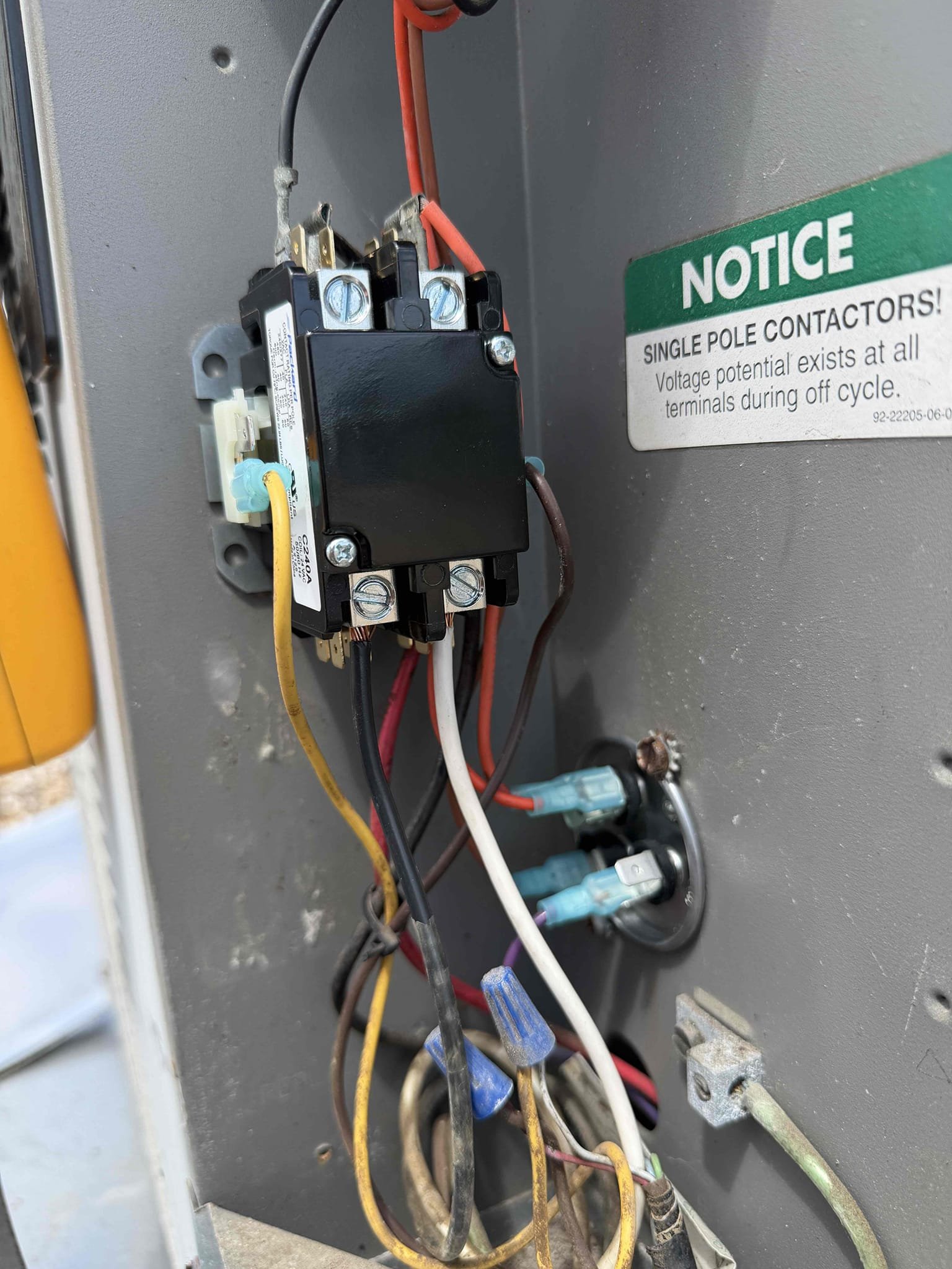 Upon my inspection, found capacitor, contactar, and wiring in the condenser burnt up and faulty. 
Replaced capacitor, contactar, and new connectors on wiring. 

System is cooling at this time with a 20° temp split. 
System is a 2010 and furnace is from 1992. Recommended that client prepare for new system due to age and condition. Sending quote over for replacement by tonight. 

No guarantee on repairs today due to system age and condition. 