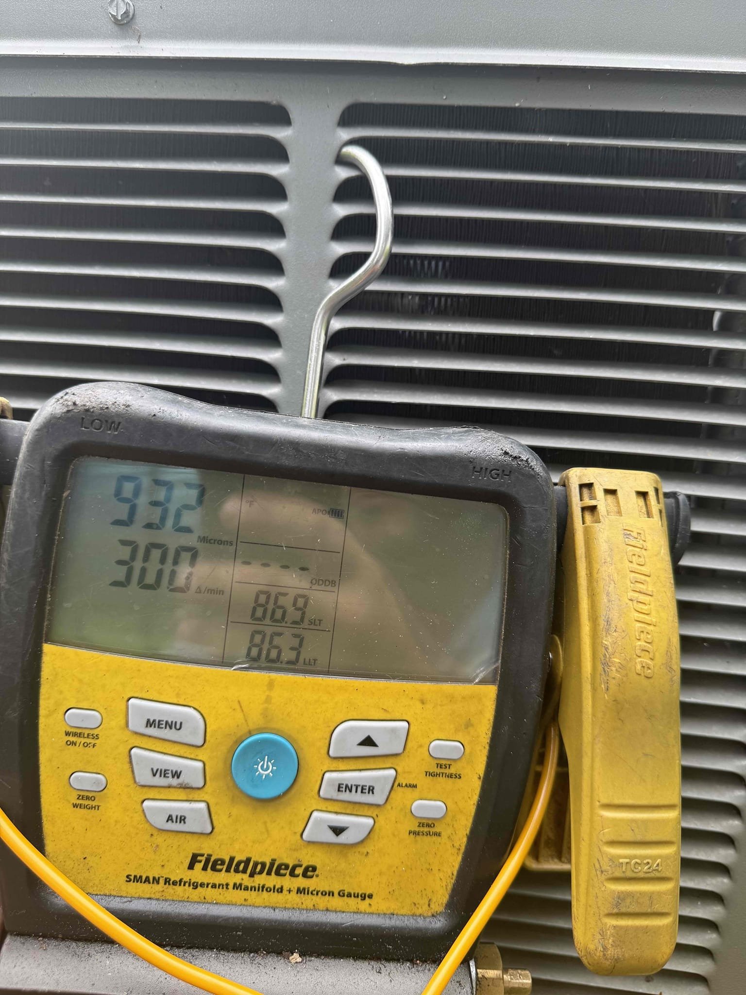 On arrival found unit not keeping up due to low refrigerant levels. Performed leak search on system and found leak in suction line. Made repairs. Pulled vacuum on system to check for leaks. Weighed in factory charge. Start and test. Unit cooling properly at this time. 
