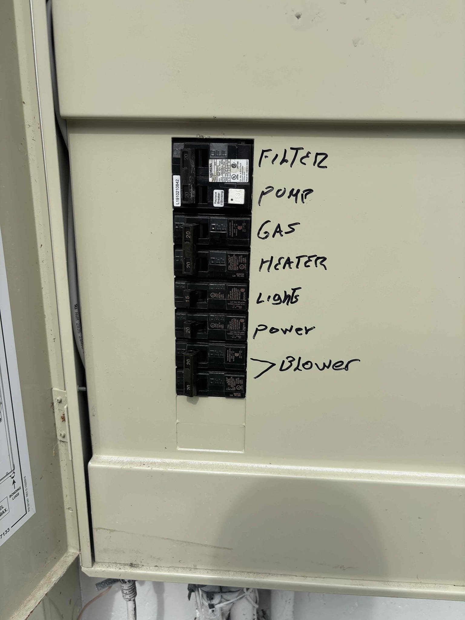 Removed double tapped connection in panel 
Installed panel blanks in outside panel 
Tripped pool panel breaker reset it and tested equipment and breaker held 