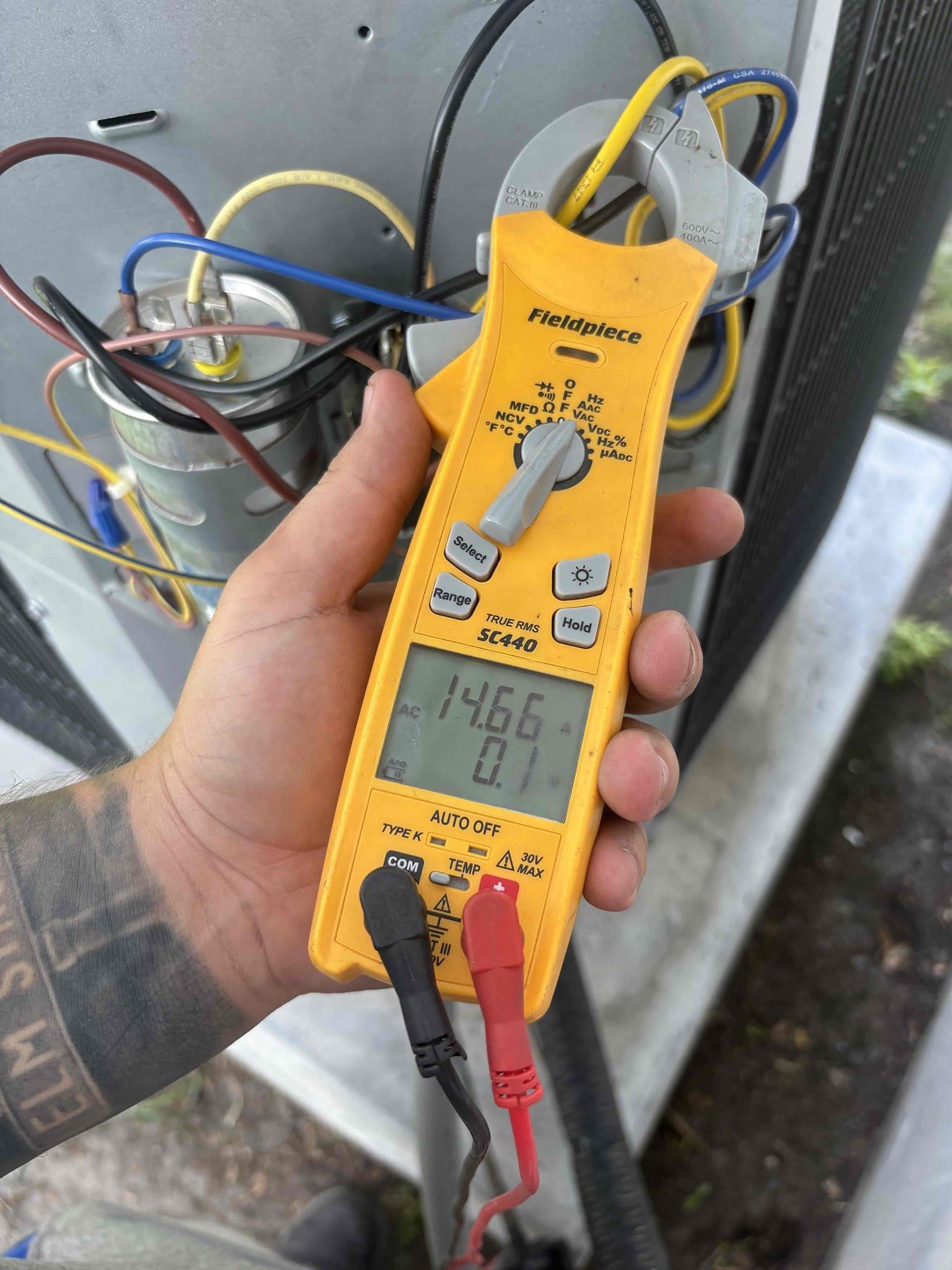 Replaced failed contractor 

Spliced new wiring connections 

Spliced whip to extend for wiring 

Checked amp draws 

Verified system operations 