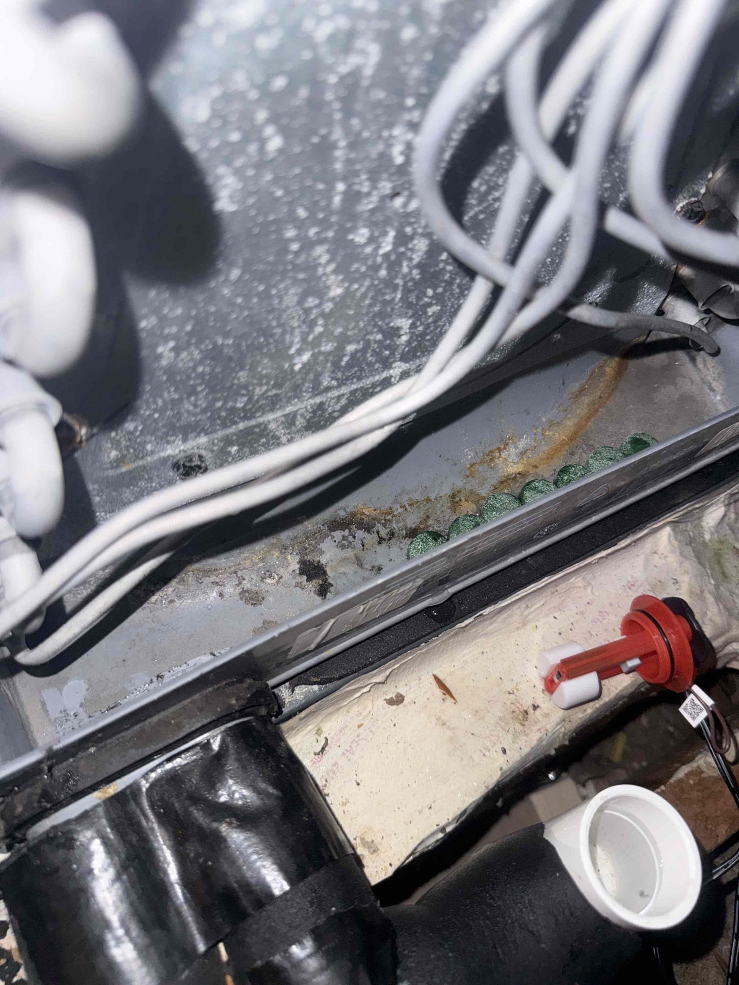 On arrival found unit not cooling due to clogged drain. Cleared pan and drain. Vacuumed and blew through line. Added chemical to help prevent growth in drain. Temp split 17*. Electrical checked good. Drain was hard to clear properly. Recommend to add condensate pump to prevent future drainage issues. Unit cooling. 