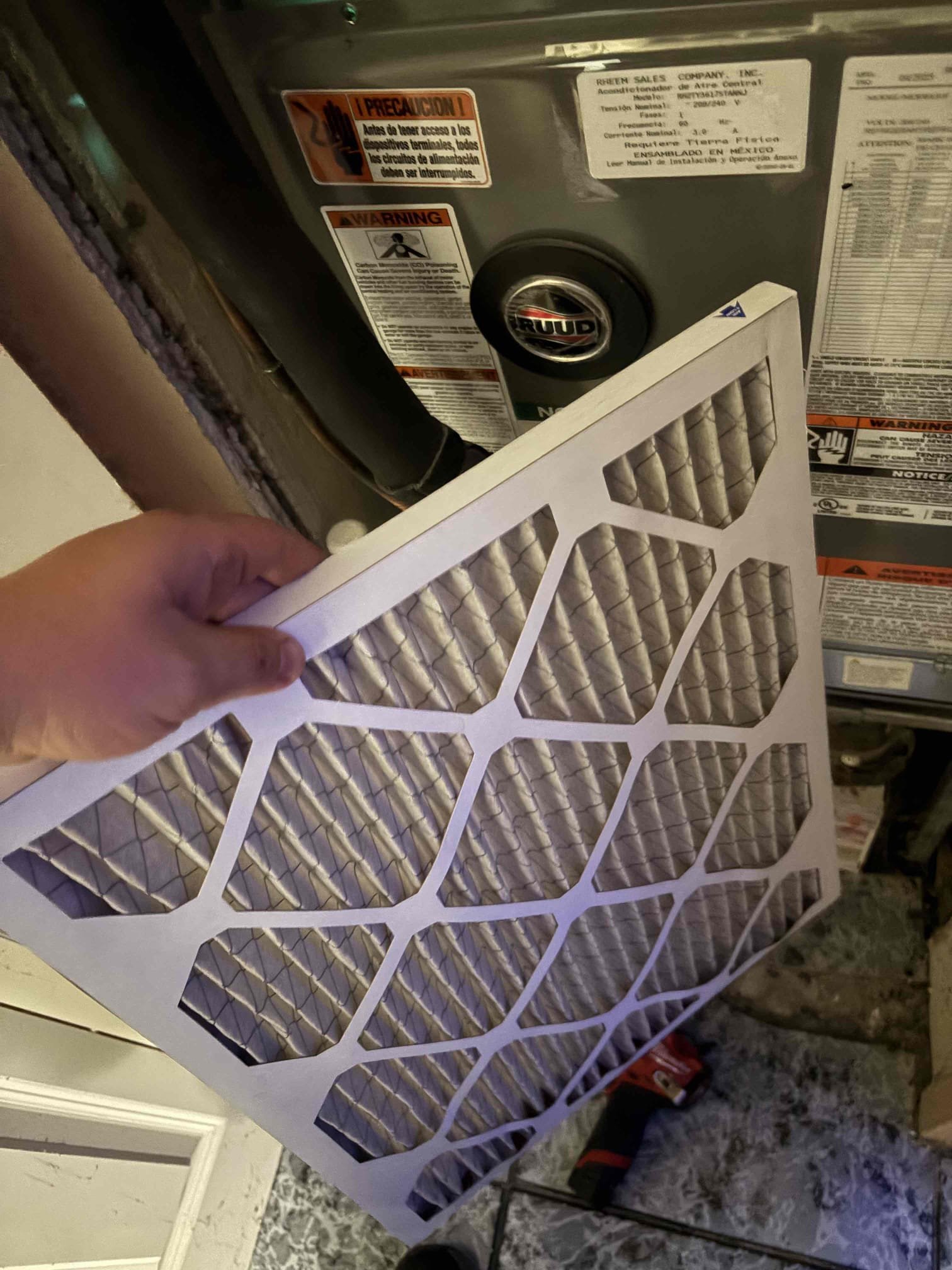 Noise concern 
-heater kit missing screws causing it to wobble 
-uv light hitting against coil 

Fixed both issues and no noise 

Performed tuneup on system. System is operating within manufacture specifications 