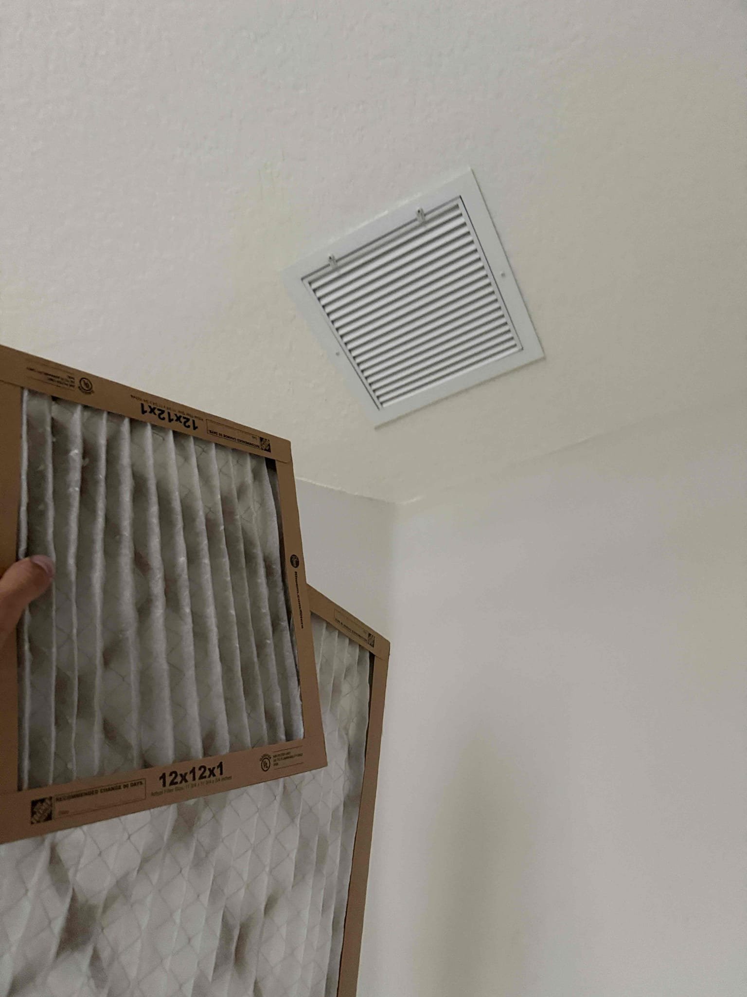 - Maitenences on both systems

Upstairs system:
- Seal supply plenum and gap in ceiling
- Supply and Change all filters upstairs 4 total
- Blower assembly removal and cleaning of growth
- Re seal bathroom supply vent to the duct boot and wipe down/sanitize ceiling
- New capacitor and wiring at capacitor (fix wiring complimentary)

Downstairs system:
- Wipe down Air Handler of growth on exterior(included with Maitenence)
- Capacitor replacement with correct size
- Contactar Replacement due to pitting and weak contacts
- Supply and Change all filters downstairs 3 total


After completion, the upstairs master bathroom will need some touch up ceiling paint around the supply grill. We sealed it properly and sanitized the grill however the leftover stains on the ceiling need to be painted for visual appeal. 

Also found the downstairs system drain line has a bad slope/pitch which is not allowing the condensate to drain out easily. If issues persist, we will have to replace the drain line wit
