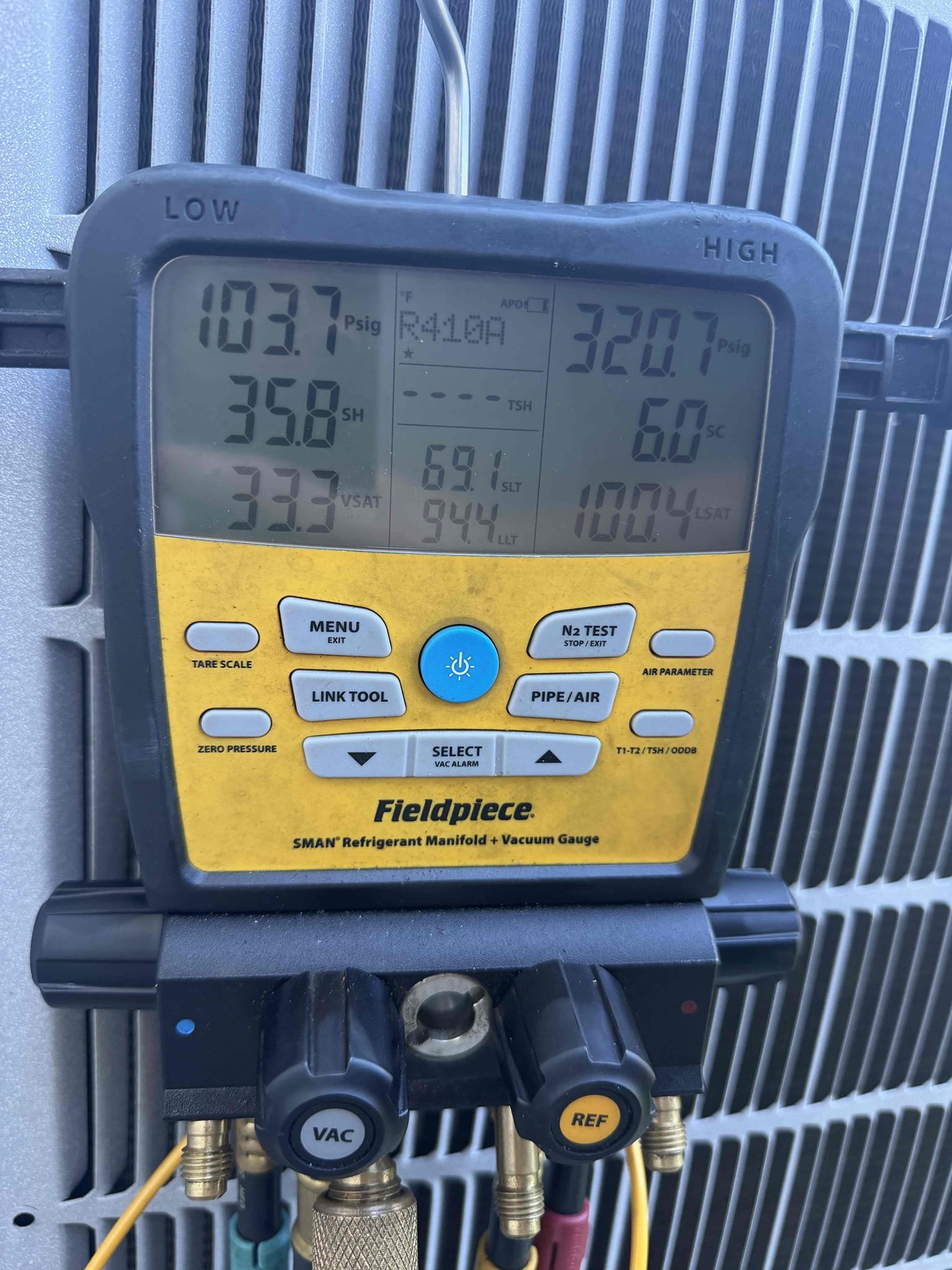 Client states that system is leaking water in the ceiling. They cleaned out the drain line yesterday and adjusted the pitch on the drain line. Upon my inspection, I found secondary safety pan full of water and system off due to safety float switch. Tested safety float switches and both are operational. We have a few concerns with the system. This system has a not great 15-16° temperature split, faulty TXV, And dirty evaporator coil. The Insulation inside the air handler is compromised with water which decreases the Rvalue. I added a pound of refrigerant to diagnose a bad TXV. 
Client would like to have us clean drain line and remove water from secondary pan to buy some time and we are providing quotes for system replacement. 
No guarantee on drain cleaning solving issue system is having as there are other obvious issues present. 