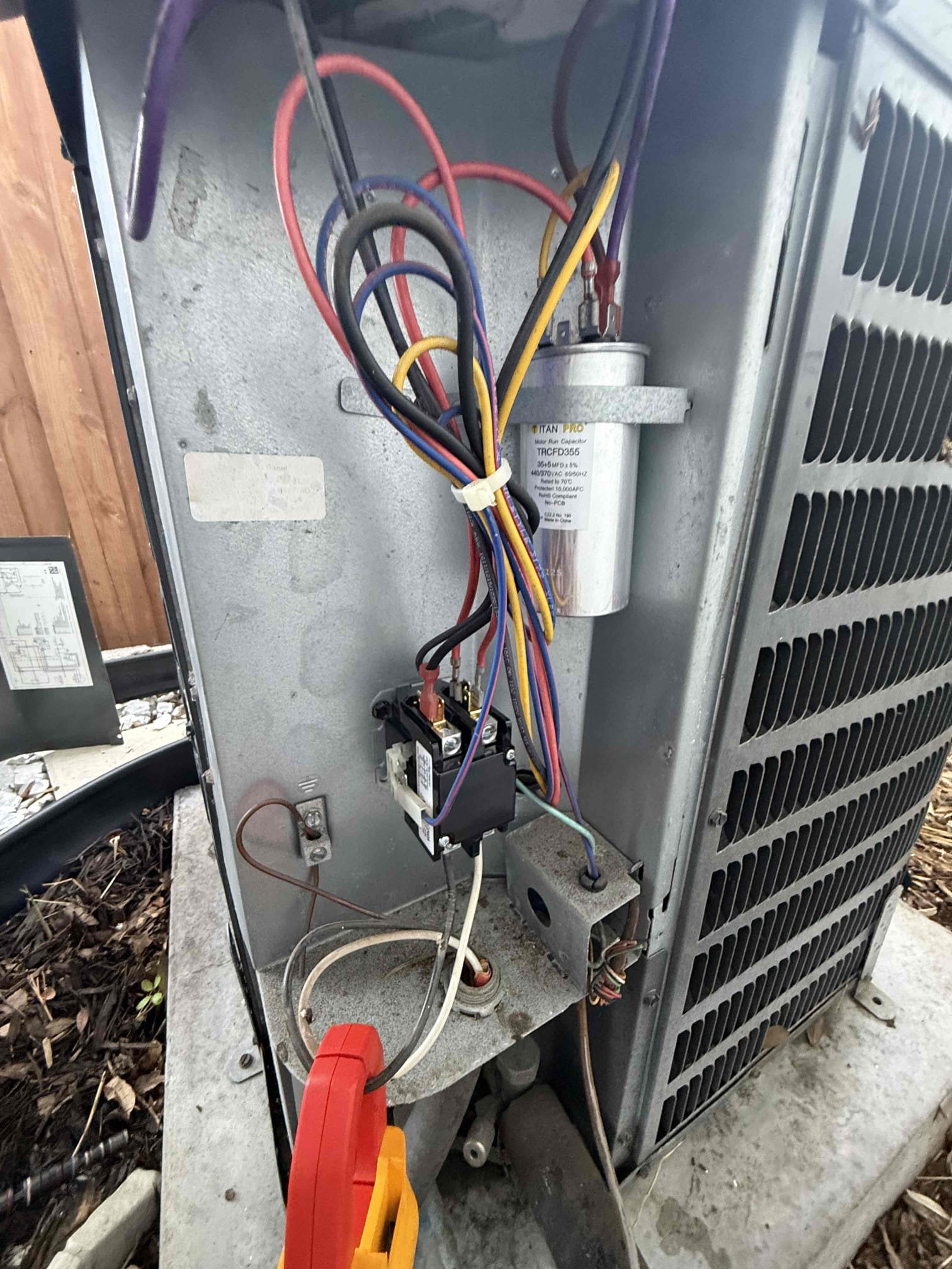 Reason for call:
No cool on back unit. 

Summary:
System is not on contact but homeowner has maintenance plan on one of his other systems. 
On arrival found condenser not turning on. Found failed capacitor. Replaced capacitor and contactor today. 1 year labor 1 year parts warranty on repair. 
Operation was restored to equipment 20 degree split on unit. 