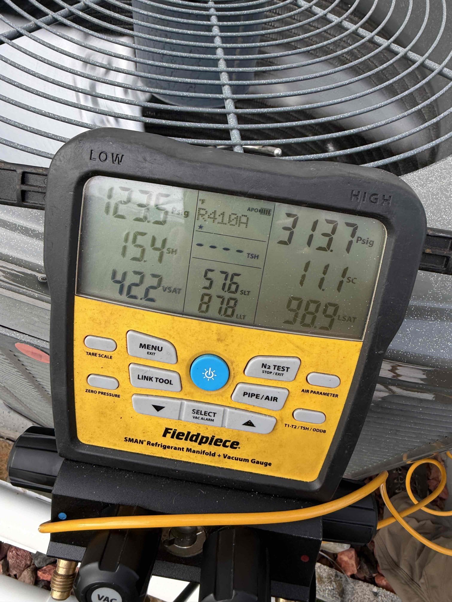 Upon my inspection, found system satisfied at 76°. Turned system on and found system running with good amp draws, a great 21° temp split, great operating pressures and subcool, no visible issues as of right now. System ran for entire time I was on property. 
Client is paying $95 service fee today. I let client know if issue happens again to let us know right away and not to touch anything. We will not charge service fee on next visit if it is relatively soon and related. 

Client said previous tenants said there was condensation on the bathroom supply vent. I let client know that this is common in Florida especially after taking warm showers. Now that the system is cooling efficiently, the mixture of cold and warm air will produce some condensation in areas like the bathrooms. 