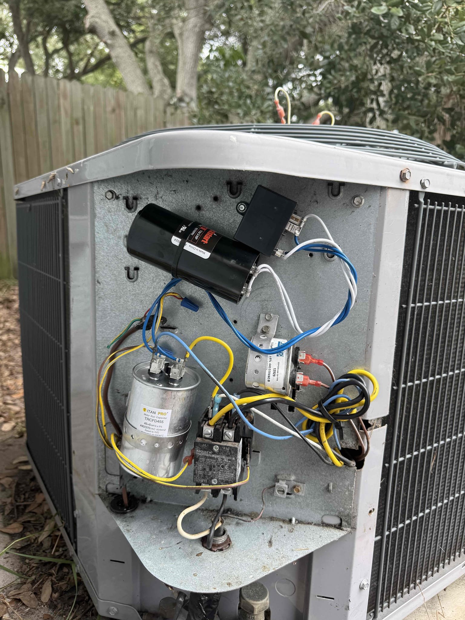 System not cooling due to failed hard start kit and capacitor. Need to replace both

Replaced components operation was restored to equipment unit cooling with a 20 degree split. 