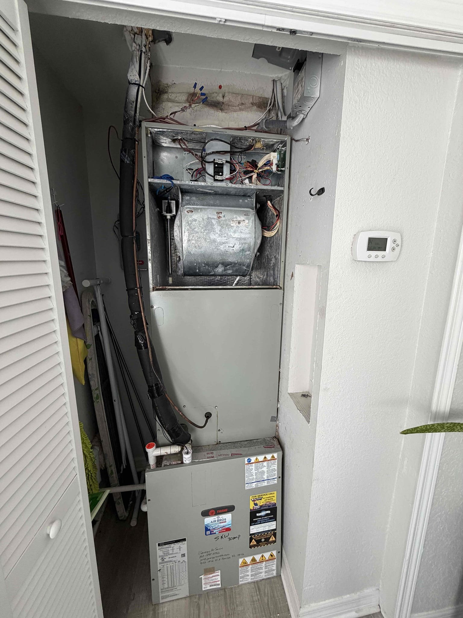 System on right side of home:
Client replaced blower wheel with one purchased online and system still makes loud noises when fan ramps up to high speed. I inspected the blower wheel and found it is severely off balance. 
Sending quote to replace blower wheel with manufacture supplied. 
System is off at this time. Left door to air handler off and power off as client requested. 