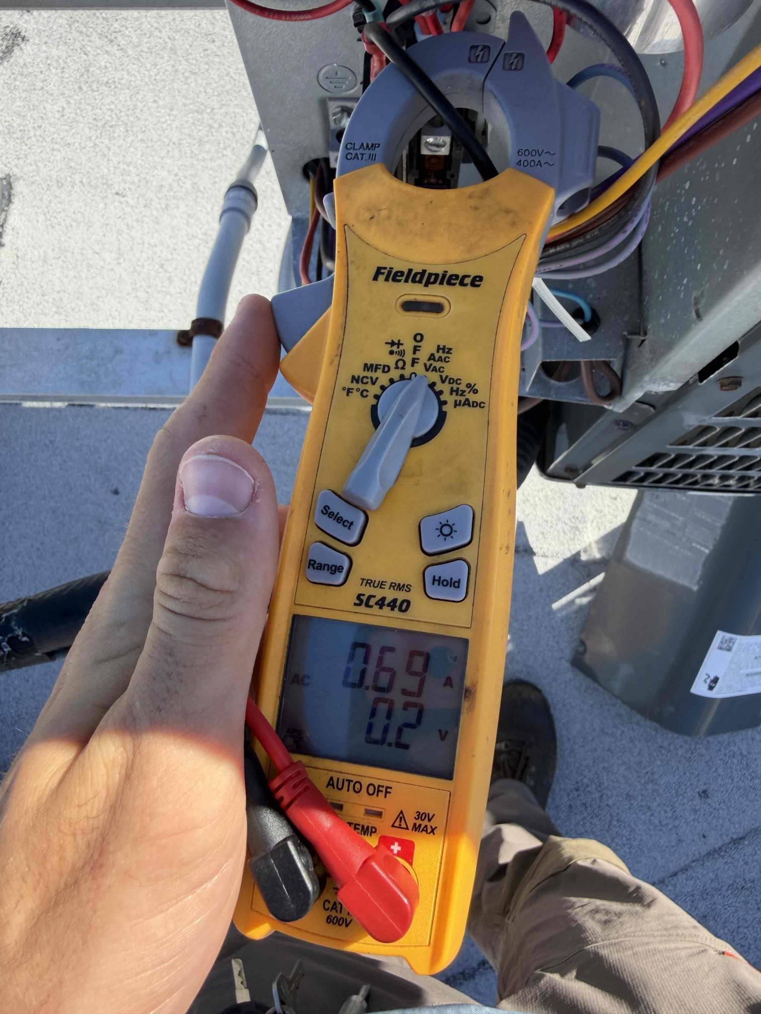 Performed first maitenence on system. 
Cleaned/treated drain line and primary drain pan. Inspected condenser coils. Evaporator coils are clean. Verified safety float switch functionality. Checked amp draw on compressor. Checked amp draw on fan motor. Checked capacitor is within factory range. Inspected Contactar. Made sure all connections are tight. System is cooling with a 10° temperature split at this time and system is cooling inefficiently. Checked pressures and found system is low on refrigerant and at risk of freezing up. Client would like to top off refrigerant one time until they decide if they would like to do a system leak search to find and repair any possibly refrigerant leaks. Quote sent for leak search. 
Added 2lbs of refrigerant and system is now cooling with a 19-20° temperature split. No guarantee on how long this refrigerant will last. 

Air handler is a Carrier brand from 2018 and condenser is a Goodman brand from 2024. This is a mix matched system. Client believes t