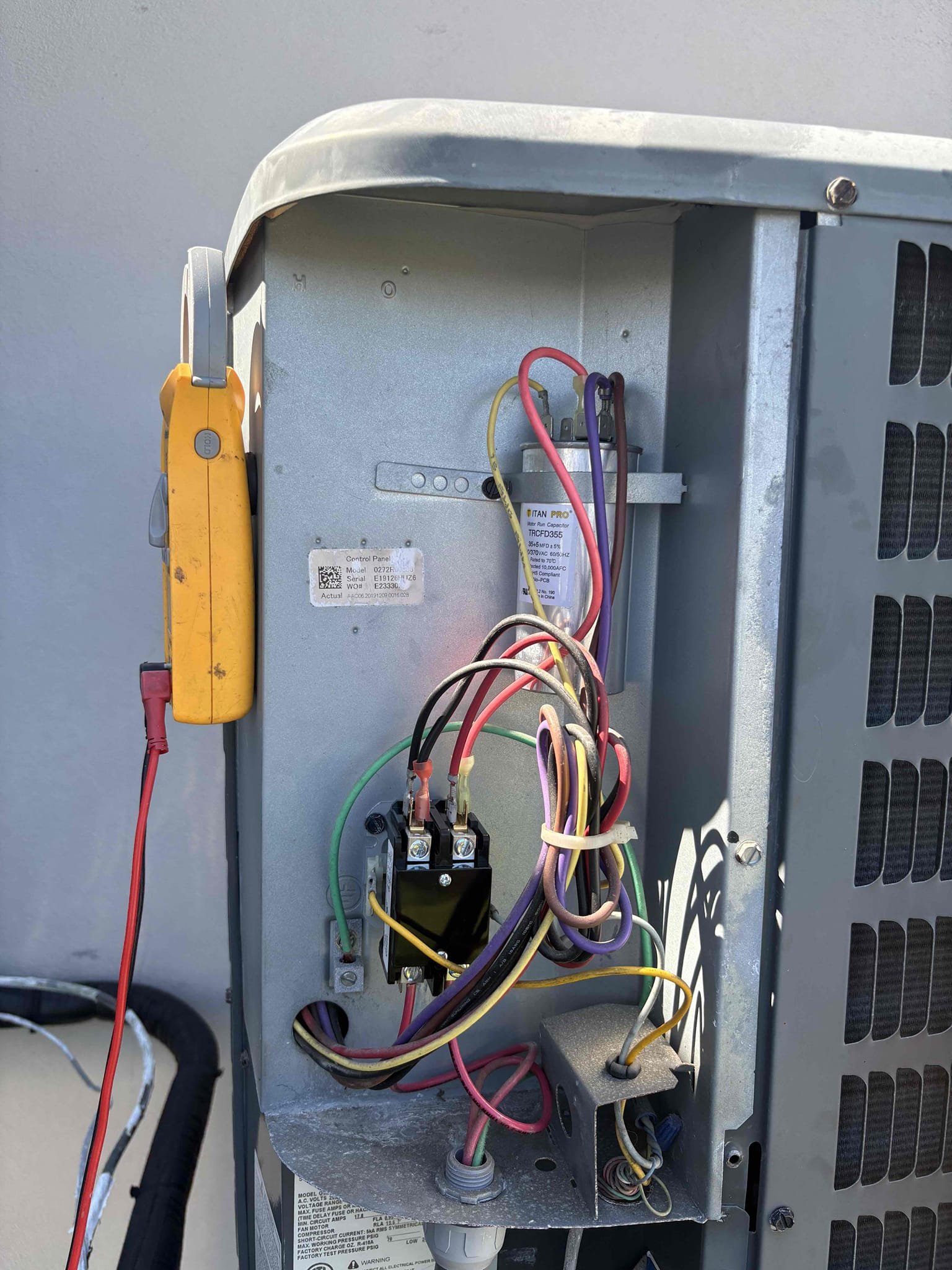 Downstairs GOODMAN Split System (1st & Second Floor)

Diagnostic 
-failed outdoor capacitor causing system not to operate 
-heavily pitted and rusted contactor 

Went over repair options with home owner 

Scope of work 
-replace and wire capacitor 
-replace and wire contactor 

Tested and inspected upstairs unit contactor and capacitor (both reading within manufacture specifications and recently replaced)

Verified system operations after completing repairs 