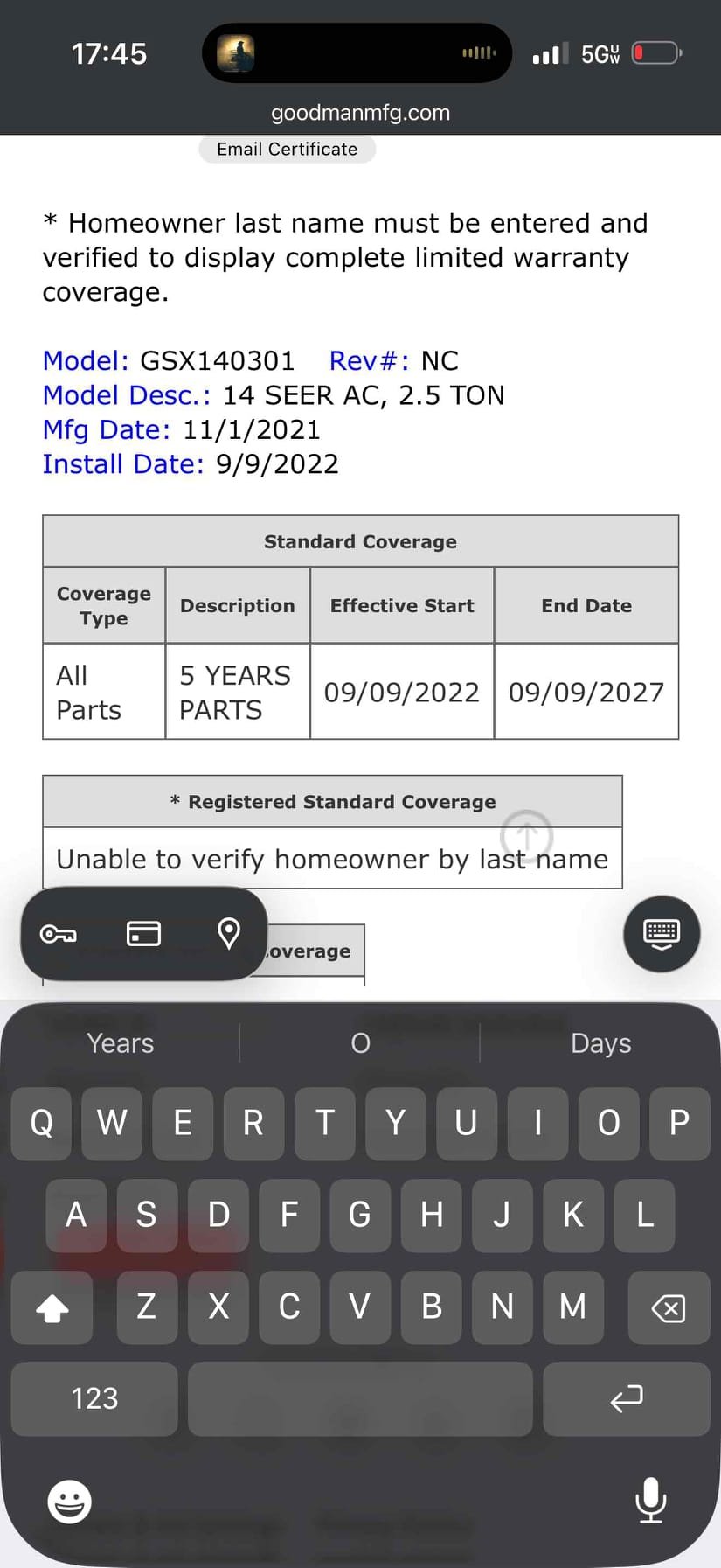 Reason for call:
No cool 

Summary:
Found unit frozen over on arrival. 
Found mismatch equipment.
2015 Condneser 
2022 air handler 
Found failed blower motor 
Had 24v at blower plug to tell unit to turn on 
Had 240v at blower plug to supply motor with power
Confirmed parts warranty on air handler unit 2027 

Homeowner wanted second opinion. 

See photos for proof 

Solution:
Quoted level 1 warranty motor replacement 

Left breaker off and motor unplugged to prevent further damage to equipment 