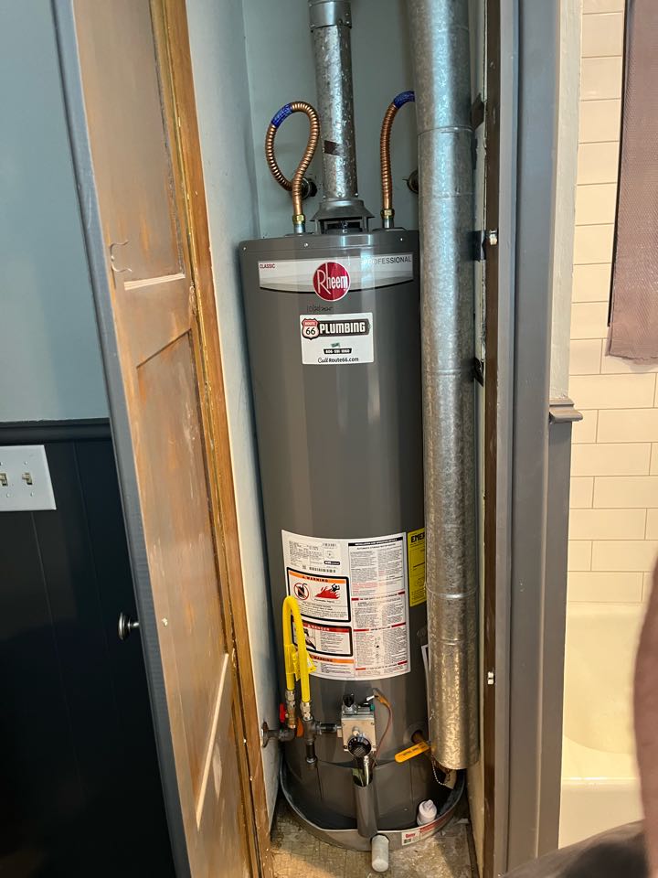 Installed 40 gal gas Rheem water heater with code updates.  Installed 40 gal gas Rheem water heater with code updates.