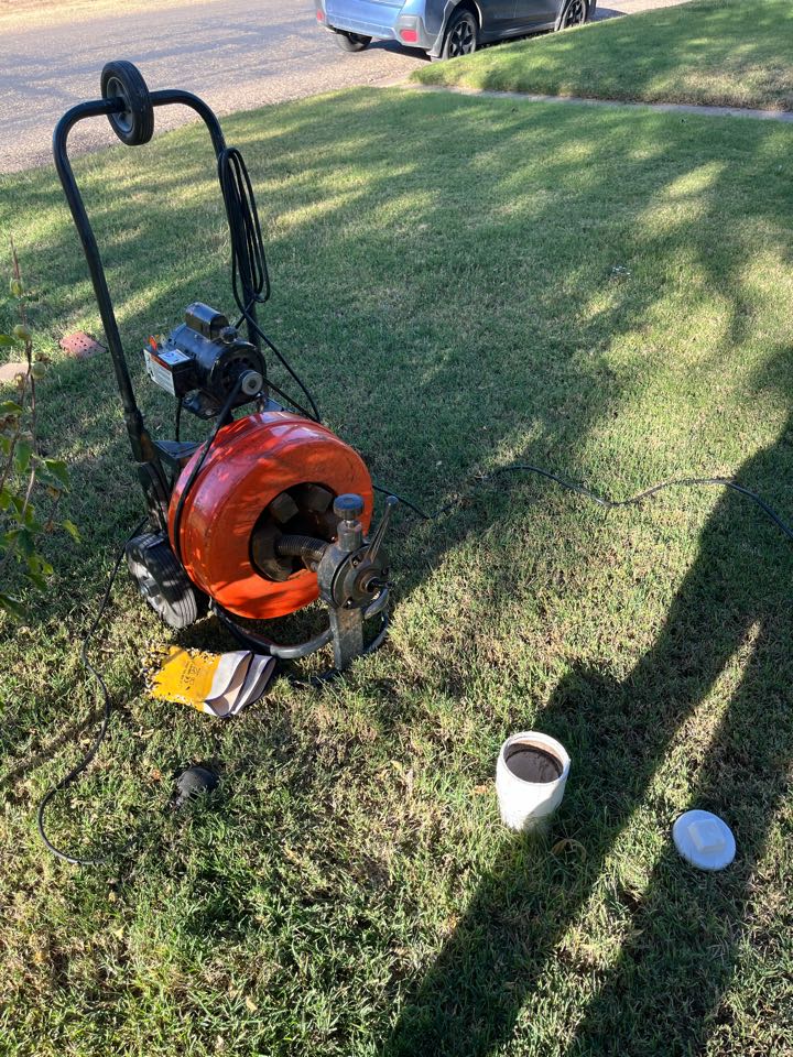 Mainline stoppage. Ran the sewer machine through the clean out in the yard to clear stoppage.  Mainline stoppage. Ran the sewer machine through the clean out in the yard to clear stoppage.