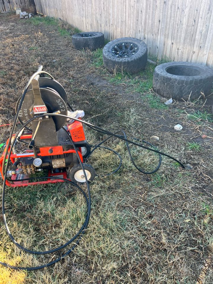 Ran Hydro jet machine through outside, clean out and cleared stoppage