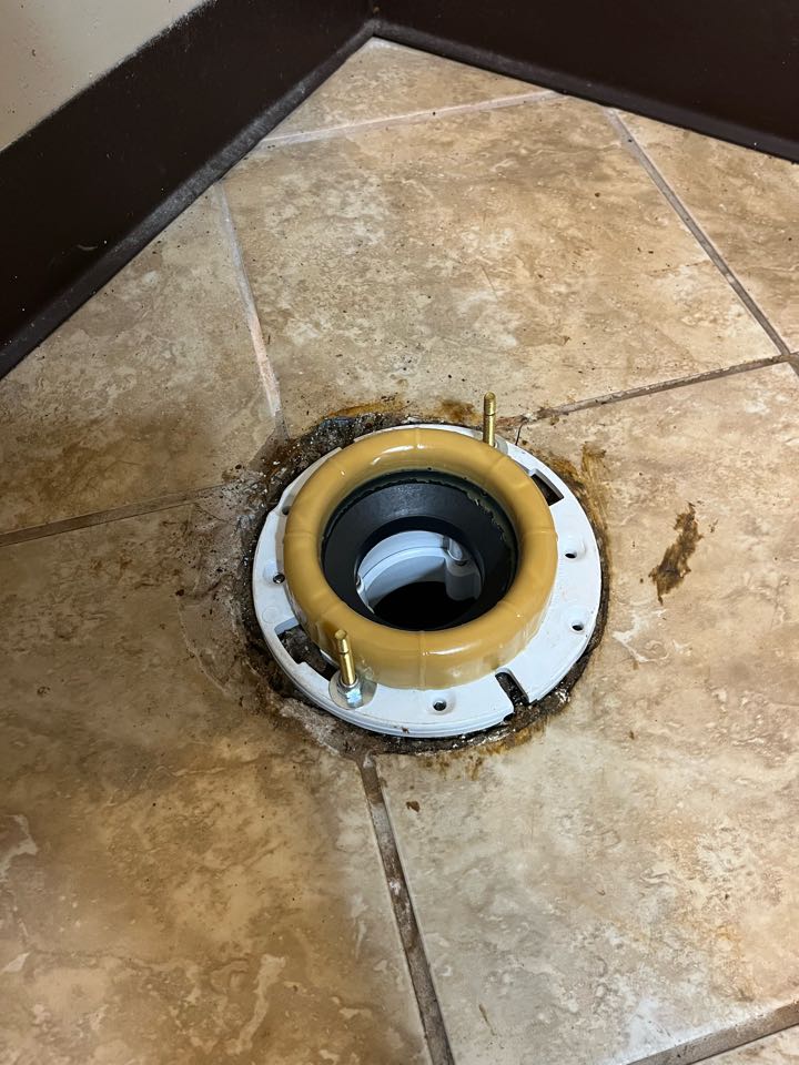 Replaced damaged commode flange with PVC commode flange
