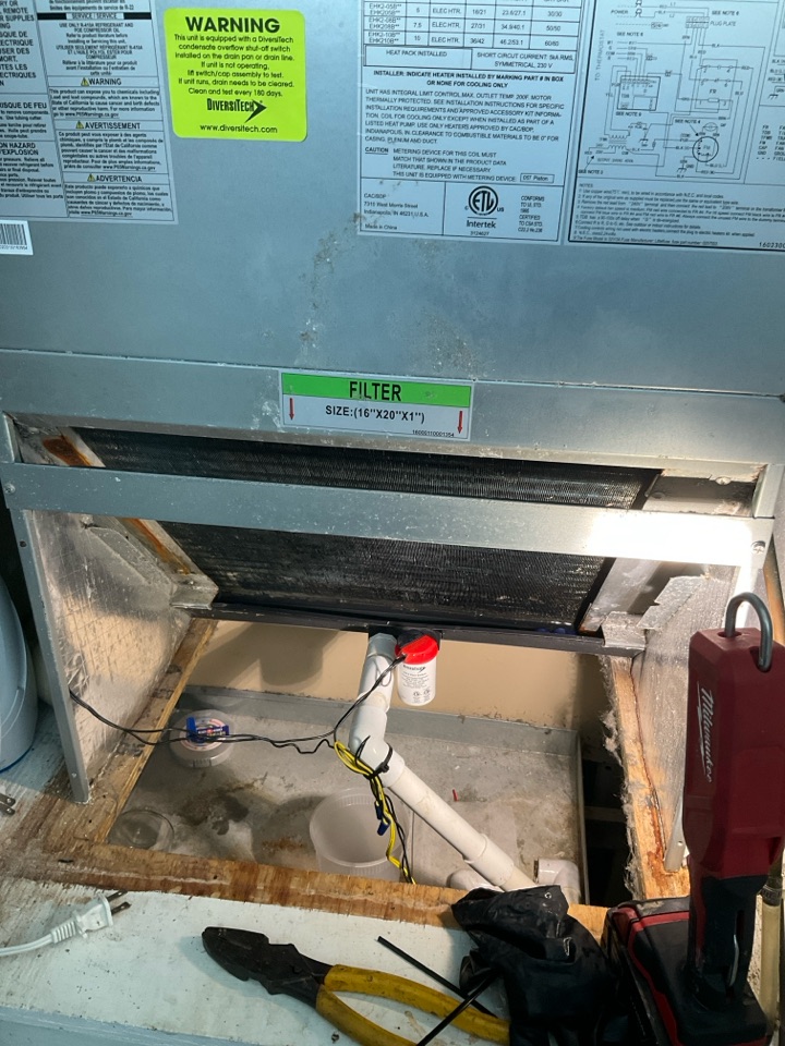 AC Repair Call unit leaking water. Evaluate system to find drain line was clogged. Clear drain line and unit is now cooling properly and is no longer leaking water. AC Repair Call unit leaking water. Evaluate system to find drain line was clogged. Clear drain line and unit is now cooling properly and is no longer leaking water.