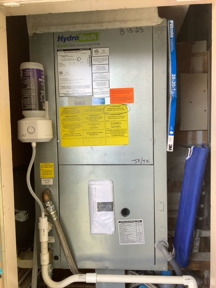 AC Maintenance Call. Perform routine maintenance per maintenance agreement on First Company Hydrotech water source air conditioning system.