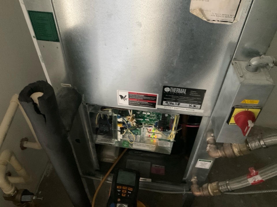 AC Service Call. Repair refrigerant leak for air conditioning water source system.