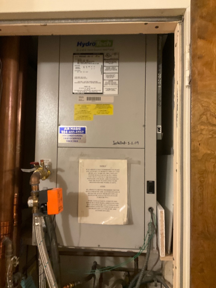 AC Maintenance Call. Perform routine maintenance per maintenance agreement on First Company Hydrotech water source air conditioning system.