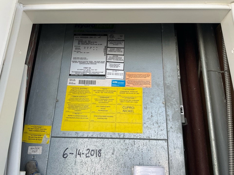 AC Maintenance Call. Perform routine maintenance per maintenance agreement on First Company Hydrotech water source air conditioning system.