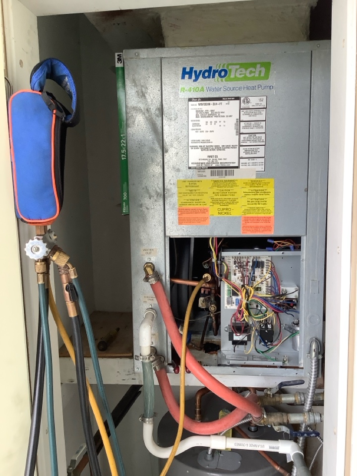 AC Maintenance Call. Perform routine maintenance per maintenance agreement on First Company Hydrotech water source air conditioning system.