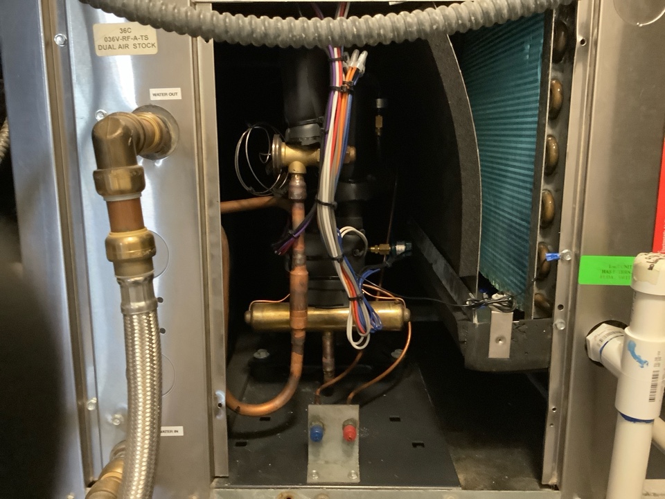 AC Maintenance Call. Perform routine maintenance per maintenance agreement on Coldflow Heat Pump water source air conditioning system.