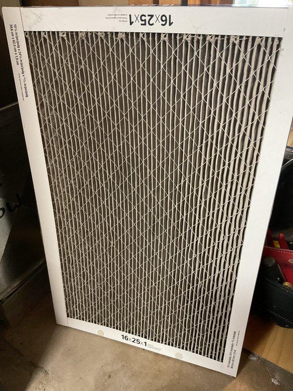 Responded to no-heat complaint for a 2018 Carrier furnace that customer reported cutting out 16 times in recent weeks per Nest thermostat data. Diagnosed issue as restricted airflow due to severely clogged 16"x25"x1" air filter. Removed contaminated filter and installed new replacement filter, restoring proper system operation and airflow.