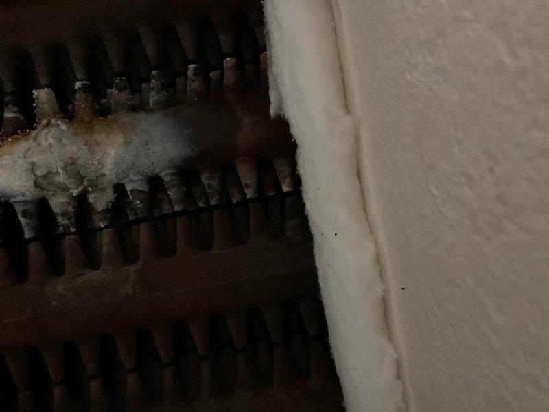 Responded to warranty service call for boiler leakage issues. Inspection revealed water leaking from inside the boiler behind the front cover and dripping from the plenum onto the floor. Visual examination confirmed heat exchanger failure, which was the source of the leak and causing no-heat condition.