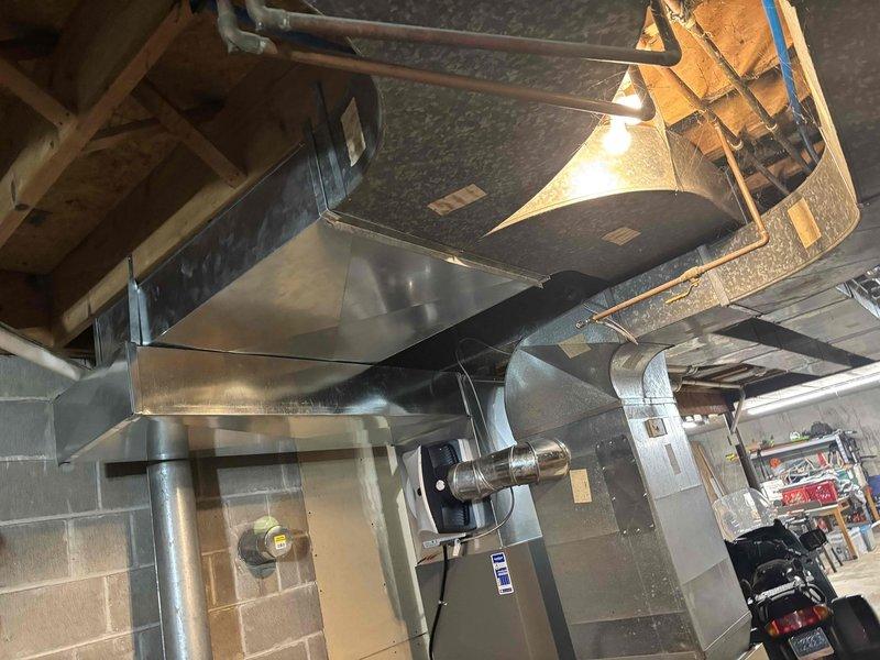 Responded to no heat complaint where customer suspected a propane leak. Conducted thorough inspection of the HVAC system including ductwork and air handler unit located in the basement. Found no evidence of gas leak; system appears to be properly installed with all components in good condition. Restored heat functionality and verified proper operation before completing service.