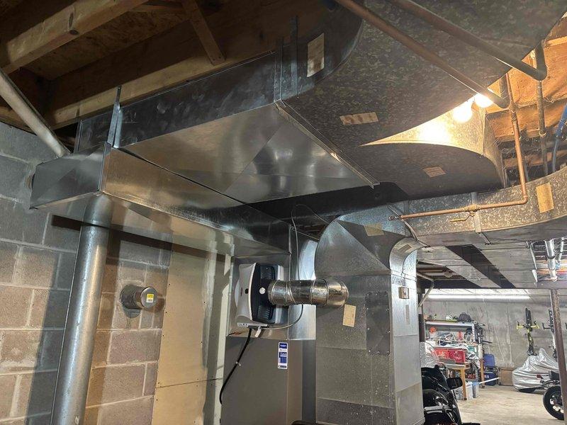 Responded to no heat complaint where customer suspected a propane leak. Conducted thorough inspection of the HVAC system including ductwork and air handler unit located in the basement. Found no evidence of gas leak; system appears to be properly installed with all components in good condition. Restored heat functionality and verified proper operation before completing service.