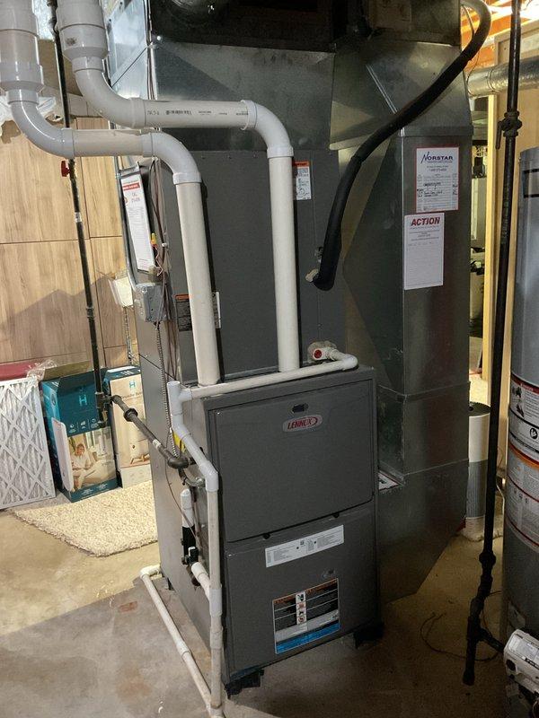 Responded to emergency no-heat call for a 10-year-old Lennox furnace system. Upon inspection, identified faulty ignition sequence preventing proper heating. Replaced ignition module and thermocouple, cleaned flame sensor, and verified proper system operation with complete heating cycle test. Unit now functioning normally with consistent flame and appropriate temperature rise.