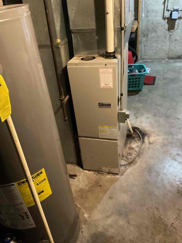 Responded to a no heat service call where customer reported system blowing 63° air while thermostat was set to 74°. Diagnostic testing revealed multiple issues: depleted thermostat batteries, significantly clogged condensate trap, and nearly blocked pressure switch port. System inspection found excessive heat rise at 64° and carbon monoxide level at 28 ppm. Performed comprehensive cleaning and system check to restore proper operation and ensure safe functioning of the Gibson furnace.