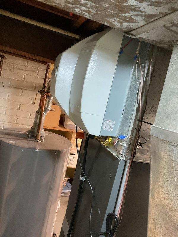 Successfully installed and upgraded an AprilAire model 700 humidifier system with automatic control functionality. The unit was properly mounted and wired to the existing HVAC system in the utility area, with all electrical connections secured according to manufacturer specifications. Final inspection confirmed proper installation and optimal operation of the new humidification system.