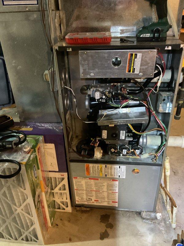 Performed comprehensive inspection and maintenance on customer's 2008 Carrier furnace system and heat pump due to noise complaints. Completed basic cleaning service on the furnace unit, including inspection of internal electrical components and control boards. Also examined the outdoor heat pump unit, verifying proper installation on the gravel pad and checking line set connections. All systems now operating at normal noise levels.