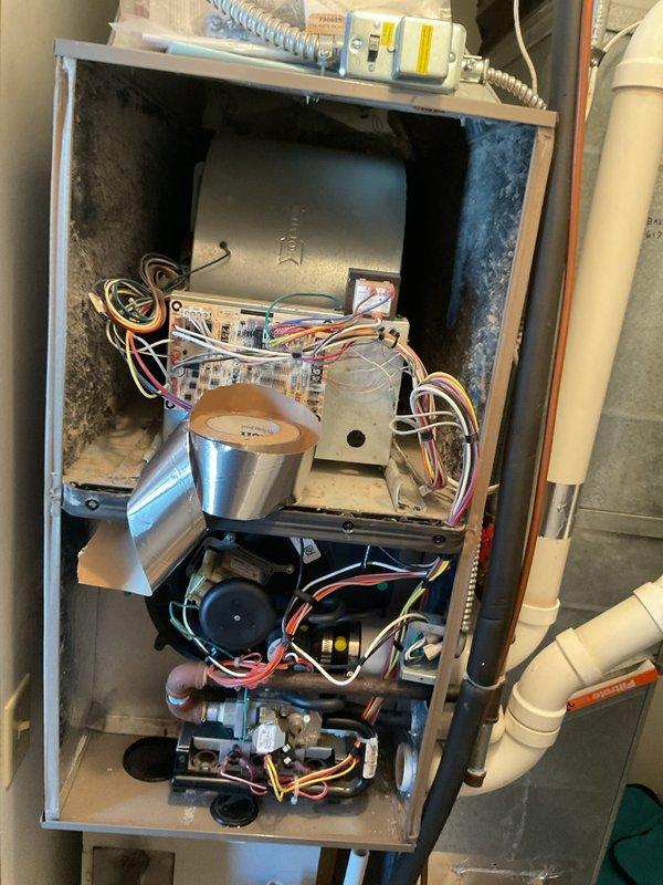 Responded to no-heat call for 2019 LuxAir gas furnace. Performed basic cleaning and check, including removal of dust accumulation from blower assembly and heat exchanger. System was restored to proper operation, bringing indoor temperature back to thermostat setpoint after previously maintaining 8° below desired temperature.
