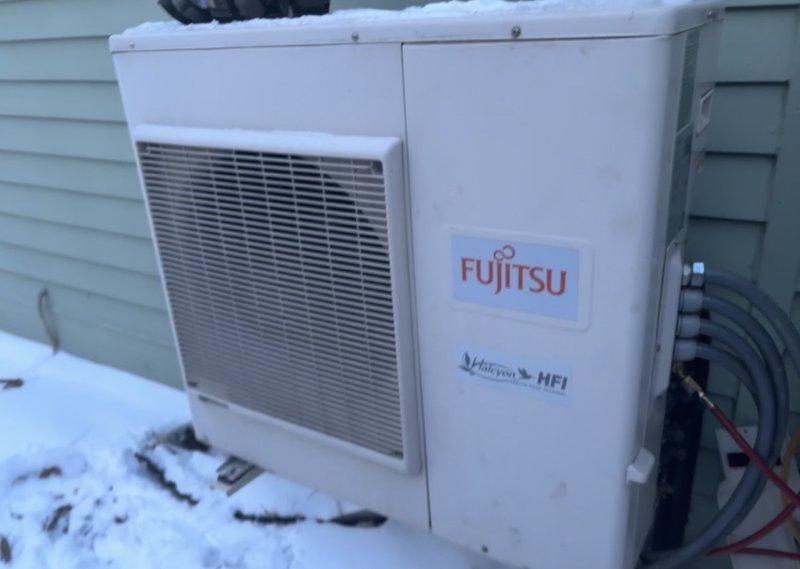 Responded to service call for first floor units not operating properly. Diagnostic testing with Klein ET10 thermometers revealed system was low on refrigerant charge. Second floor Fujitsu Halcyon HFI units were successfully restored to operation. First floor units require follow-up service appointment for refrigerant recharge to restore heating function.