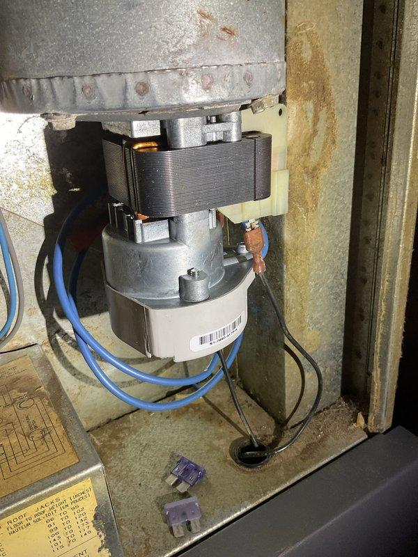 Diagnosed and replaced failed inducer motor in furnace. Obtained replacement parts from Johnstone Supply. Unit now operating properly with new motor installed.