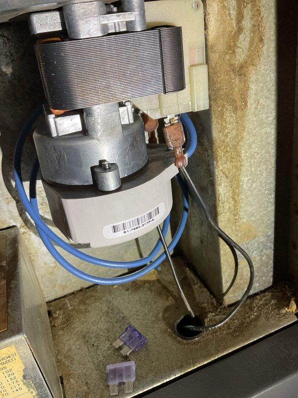 Diagnosed and replaced failed inducer motor in furnace. Obtained replacement parts from Johnstone Supply. Unit now operating properly with new motor installed.