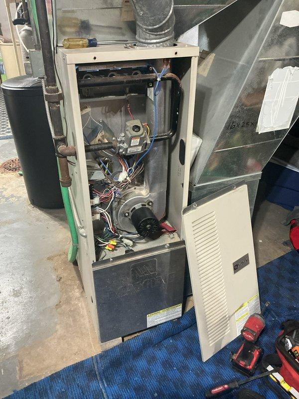 Responded to customer report of gas leak at 2006 model furnace. Upon inspection, identified a faulty control valve with slight gas leak. Removed furnace panels to access internal components and replaced the defective gas valve to eliminate the leak hazard and restore safe operation.