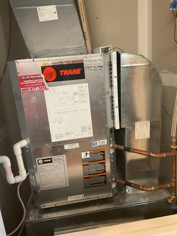 Responded to customer report of intermittent heating failure where furnace was blowing cold air despite heat setting on thermostat. Diagnosed thermostat malfunction, replaced batteries, and performed comprehensive system check on Trane furnace unit. Verified proper operation of heating system after service to prevent recurrence of the issue.