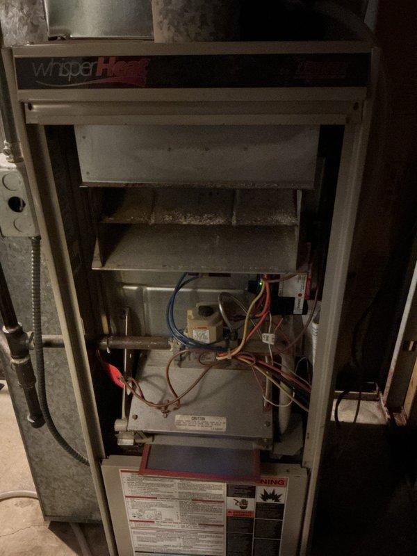 Responded to service call regarding Lennox WhisperHeat furnace producing banging noise during startup. Performed diagnostic inspection, accessed internal components to examine for potential causes of intermittent banging. Completed full system cleaning and operational check - all systems functioning properly at time of service. Noted secondary furnace may require replacement in future.