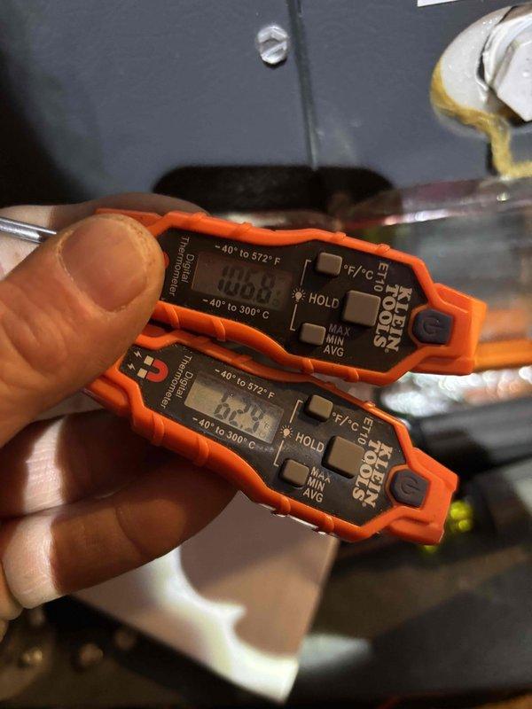 Responded to no heat call for Goodman gas furnace. Diagnosed dirty flame sensor as the cause of heating failure. Performed thorough cleaning of the flame sensor. Verified proper system operation using clamp meter to measure electrical parameters and dual temperature probes to confirm appropriate temperature differential. Unit now functioning correctly.