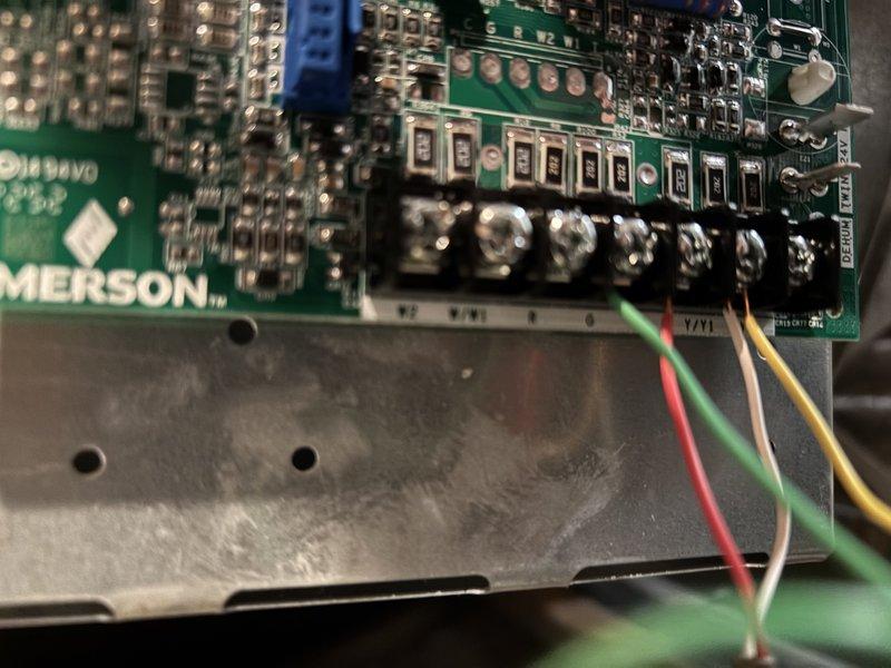 Responded to no heat call with EE1 error code on fourth service visit. Upon inspection, identified failed control board component requiring replacement. Removed defective pressure switch connector and installed new replacement part, then verified proper electrical connections on Emerson control board. Advised customer that unit has not received annual maintenance since installation, which contributed to system failure, and strongly recommended scheduling yearly preventative maintenance to avoid future breakdowns.