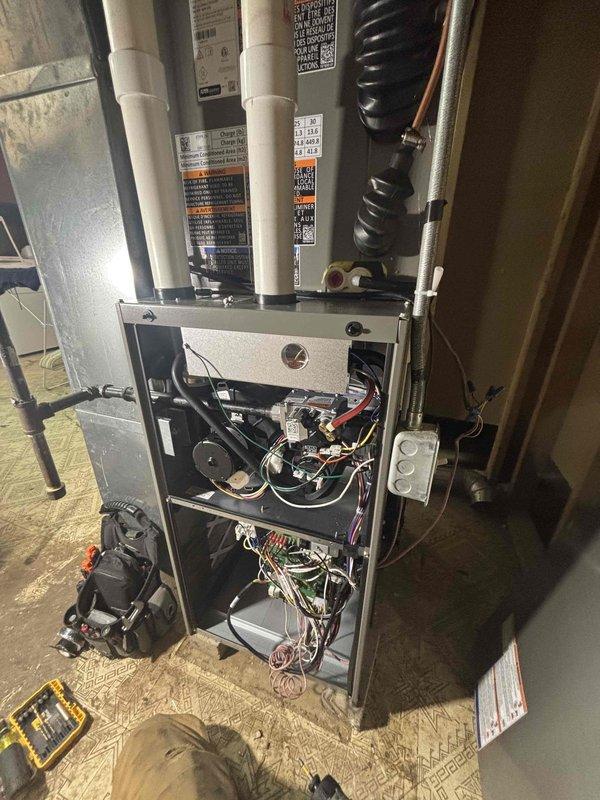 Responded to service call for failed Nest thermostat that had experienced internal component failure. Customer had temporarily installed an Ecobee thermostat to restore heating capability. Performed proper installation of the Ecobee thermostat, including verifying correct wiring connections at both the furnace control board and thermostat location, ensuring all wire terminations were secure using appropriate connectors, and confirming proper system communication and operation upon completion.