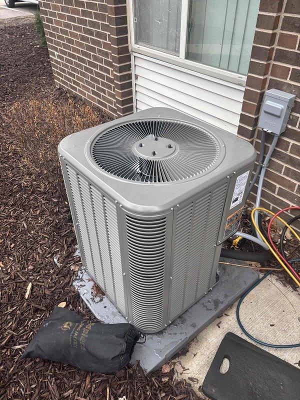 Performed startup service on newly installed air conditioning system at Unit 5. Verified all refrigerant connections on lineset, confirmed system had been properly pressure tested and evacuated, and opened refrigerant valves. Inspected electrical connections at breaker panel and disconnect box, confirmed proper circuit identification and amperage ratings. Checked condensate drain lines for proper installation and flow. Energized system and conducted operational testing of compressor, condenser fan, and thermostat functionality. All components operating within normal parameters, system cooling properly with no abnormalities detected.