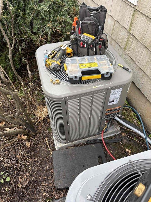 Performed spring startup and system commissioning on air conditioning unit that was installed in January. Conducted operational testing with digital thermometers to verify proper temperature differentials across the system. Completed full system checkout to ensure unit is functioning correctly for the cooling season.