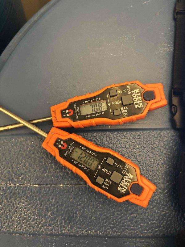 Responded to service call for reported gas odor at furnace. Performed comprehensive safety inspection of heating system, checking all gas connections, heat exchanger integrity, and combustion components. Measured supply and return air temperatures, which registered 148.2°F, indicating proper heat rise within manufacturer specifications. Conducted thorough clean and check maintenance on both furnace and air conditioning systems, including inspection of blower motor, electrical connections, condensate drainage system, and all safety controls. Verified proper venting through PVC exhaust and intake pipes. All gas connections tested with no leaks detected, system operating safely within normal parameters.